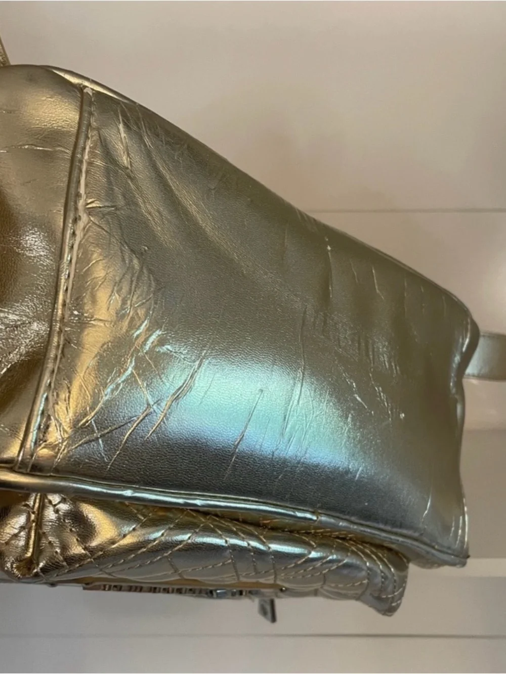 Love Moschino Metallic Gold Quilted Mini Backpack